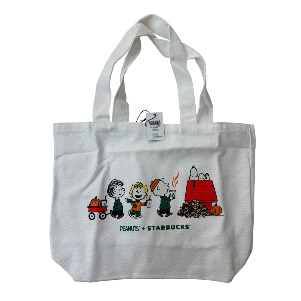 Starbucks x Peanuts Gang Canvas Tote Bag Fall Pumpkin Characters NWT Limited